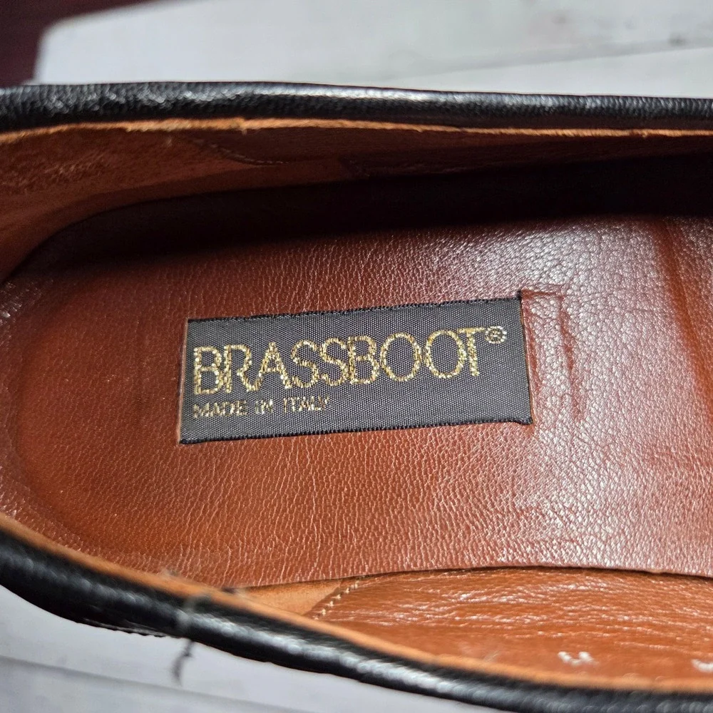 Brassboot Woven Leather Loafers Basketweave Dress Shoe Men 9 Black Made in Italy